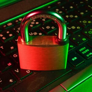 Cyber security padlock on a laptop